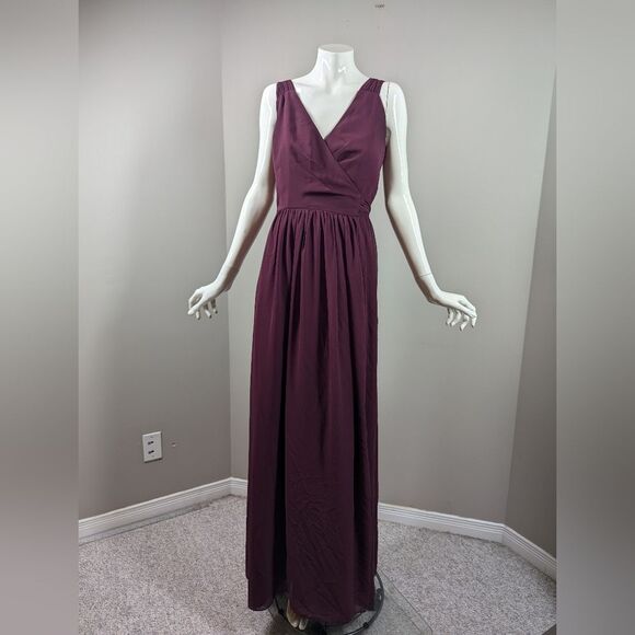 Bill Levkoff Plum Wrap Maxi Dress Size 4 Purple Bridesmaid Wedding Guest Formal - Picture 1 of 12
